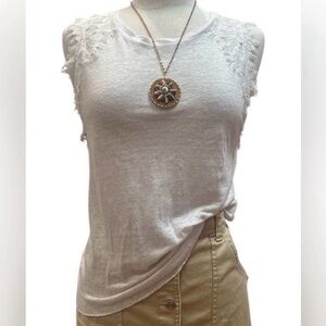 NWT- Generation Love Women's Brenda lace White tank 100% 
Linen
